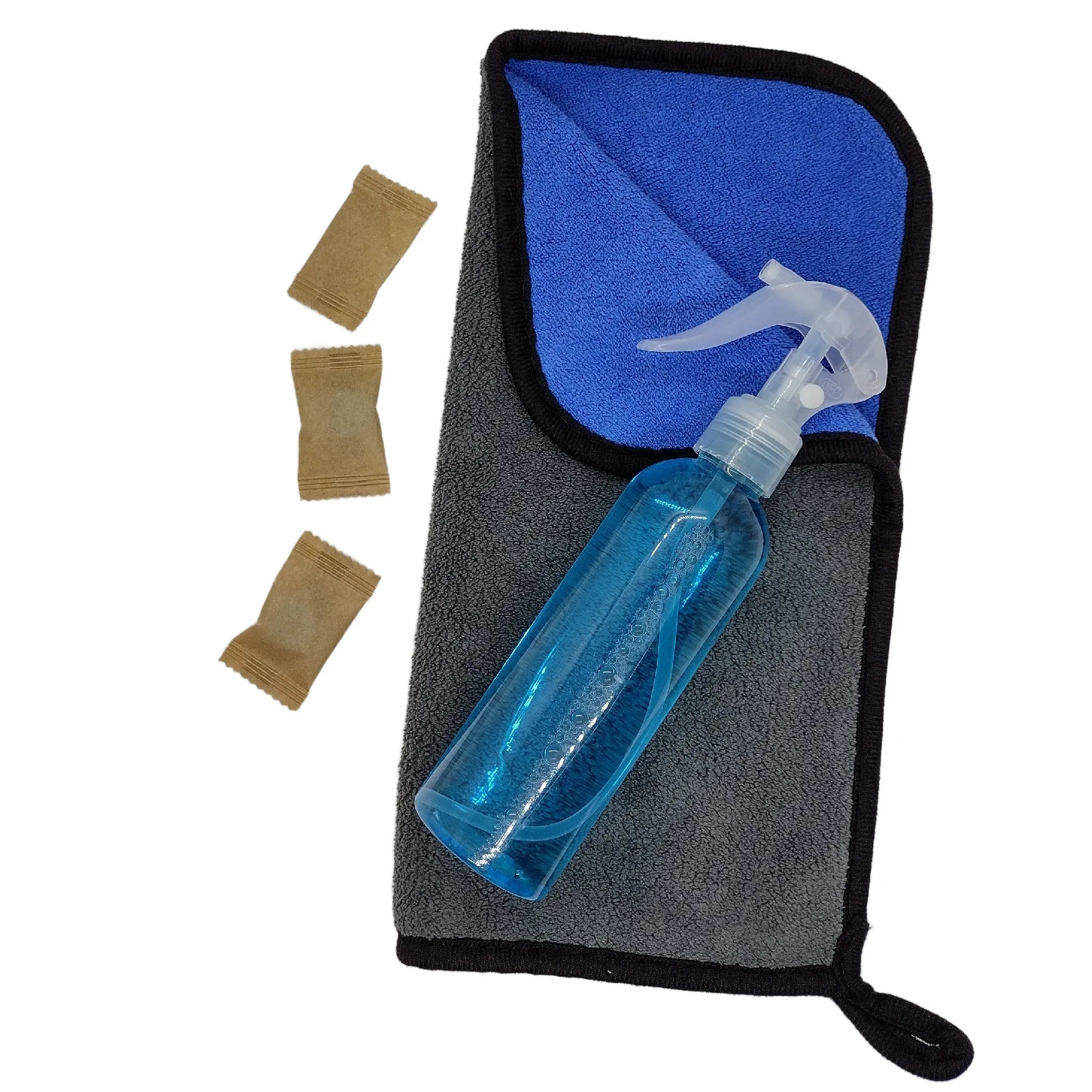 360 kit hand cloth, spray bottle, and cleaning tablets