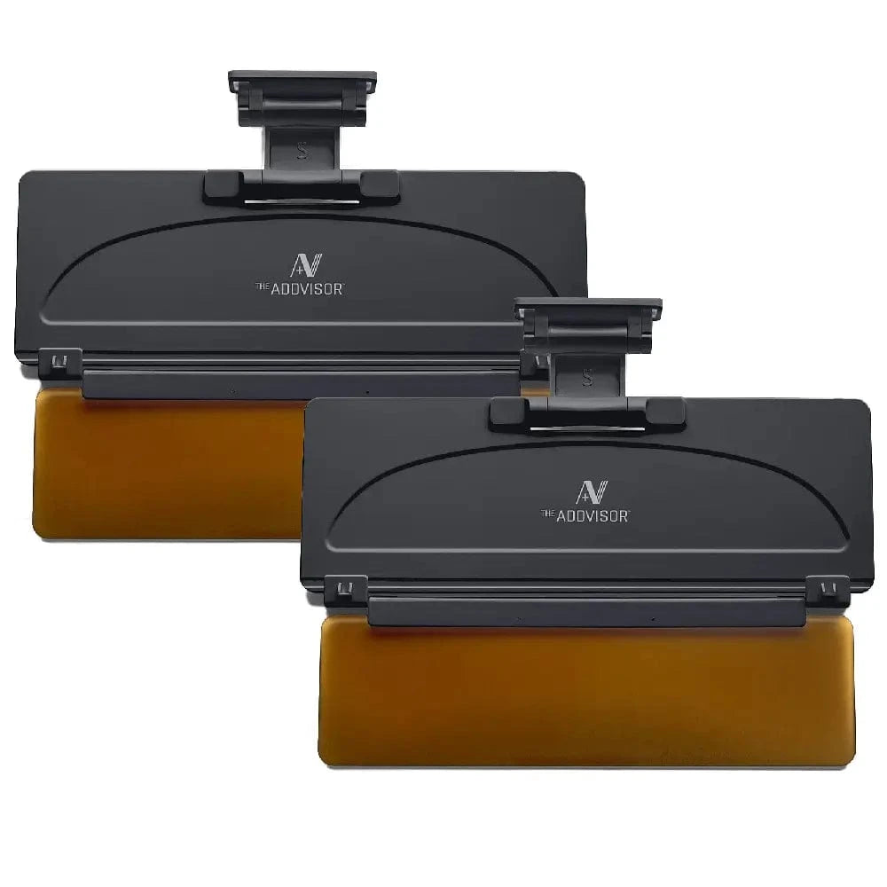 The ADDVISOR car sun visor extender 2-pack with anti-glare amber lens and clip-on mount for day and night driving