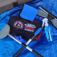 360 car glass cleaning kit with tools organized in storage bag