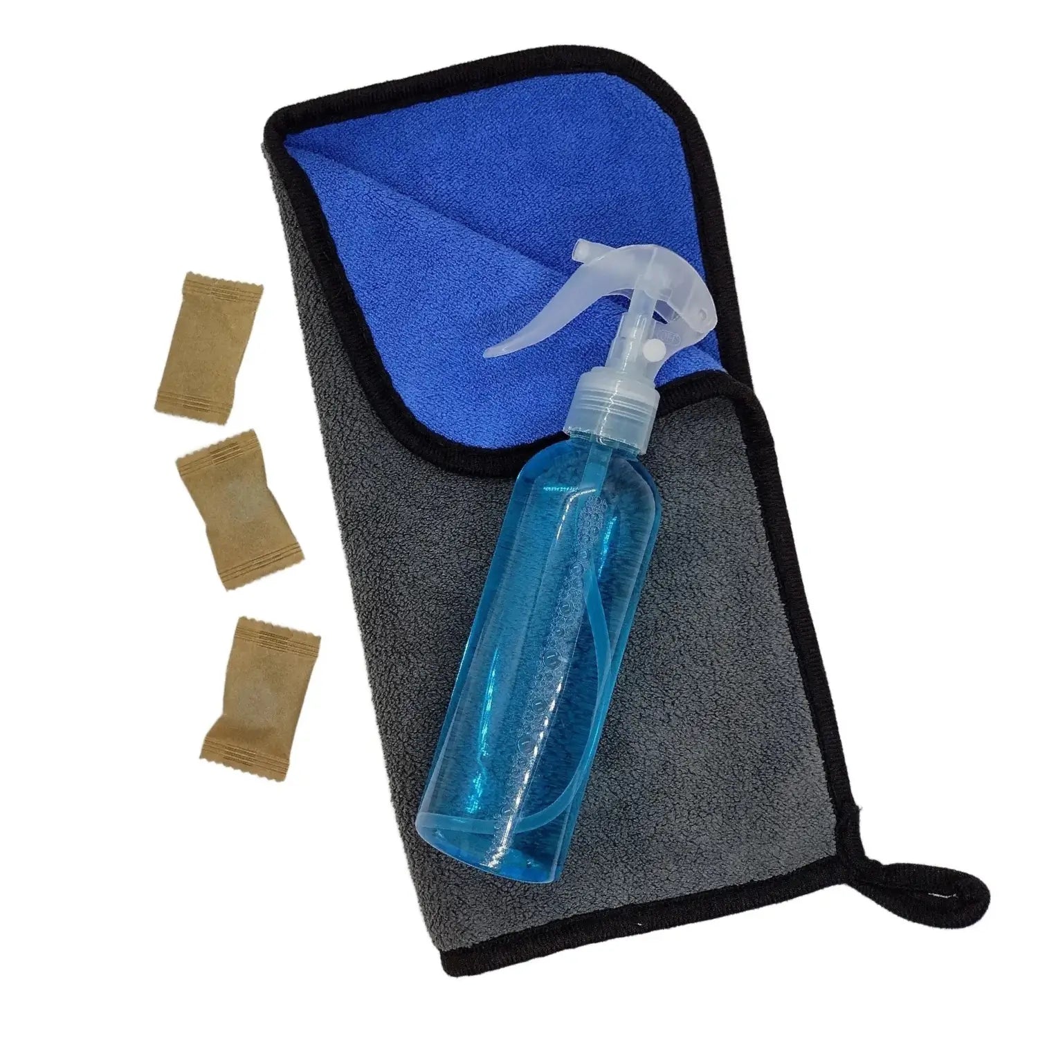 360 Total Windshield Cleaning Kit Microfiber Cloth with Spray Bottle and Cleaning Tablets