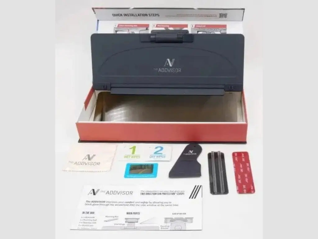 ADDVISOR Plus complete kit with visor, mounting components, and accessories