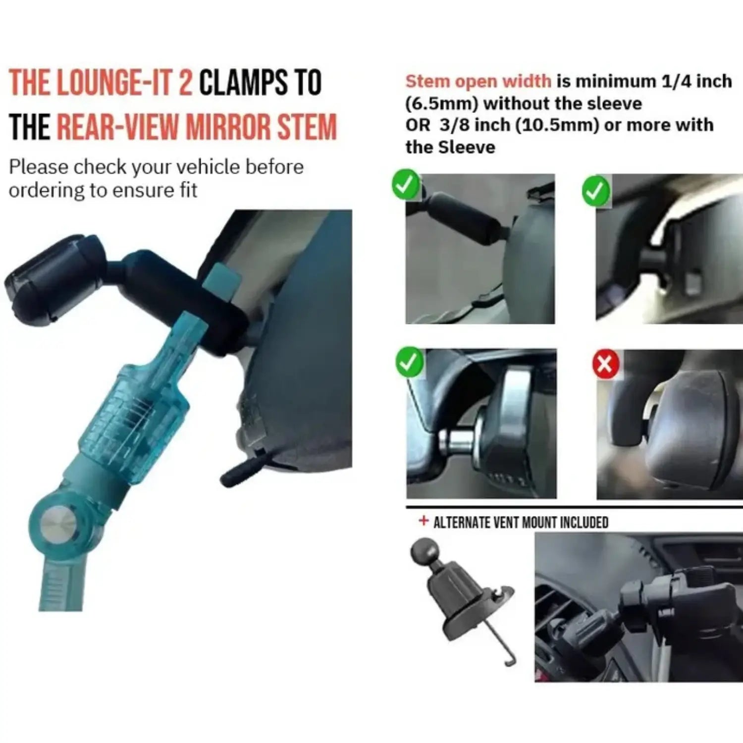 LOUNGE-IT 2 Car phone holder features collage showing installation and use cases with visual examples