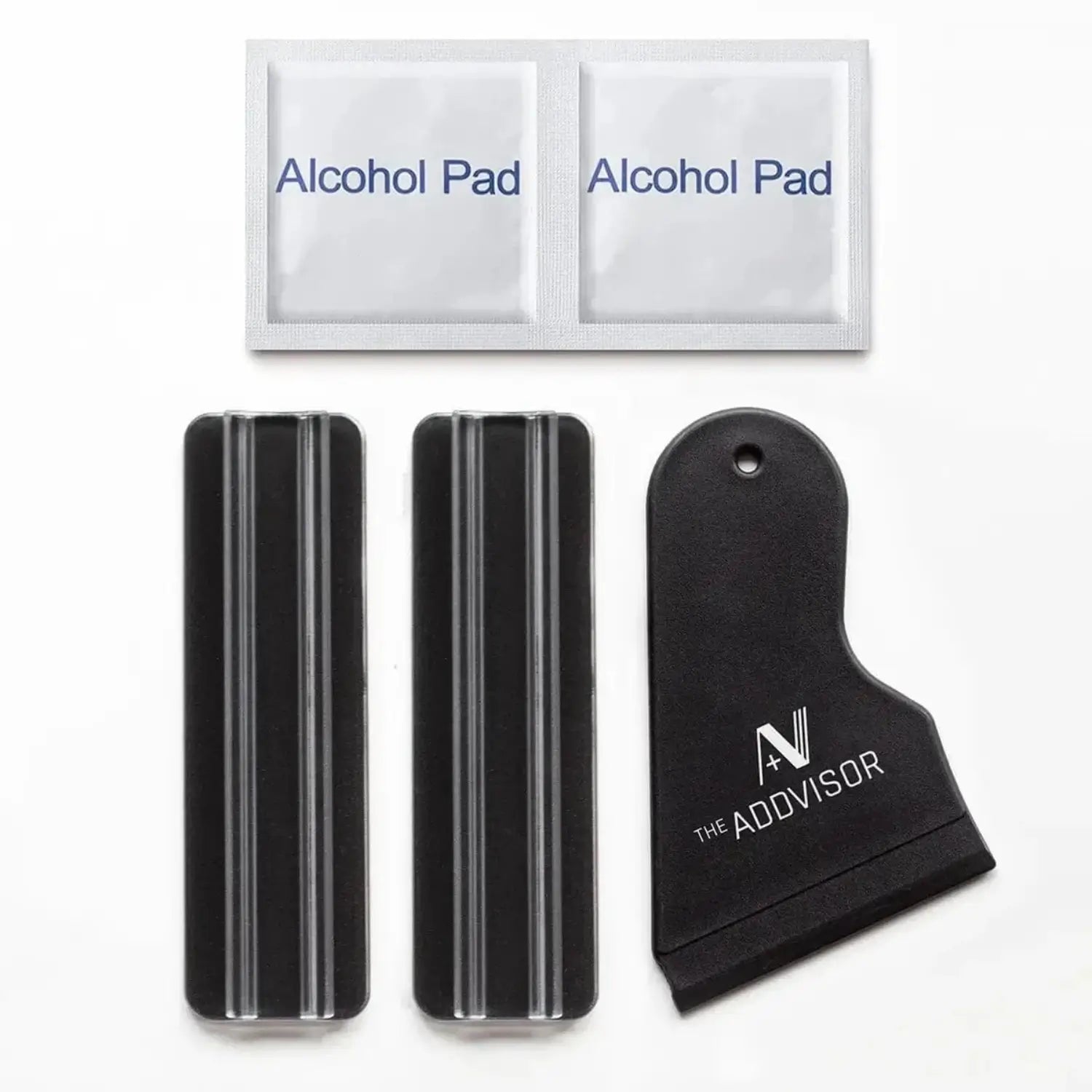 ADDVISOR Multi Car Kit mounting components including rails alcohol pads and removal tool