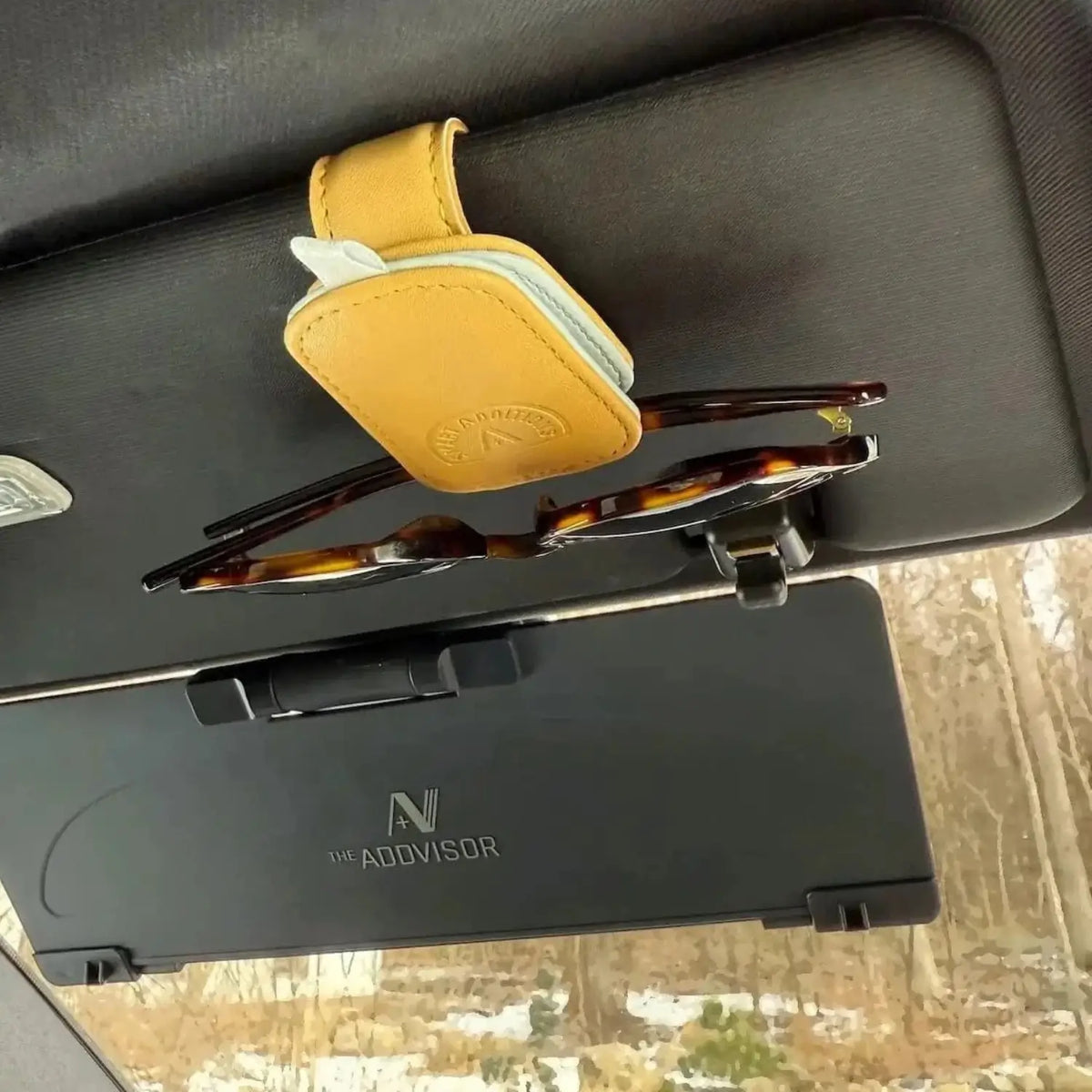 SmartAdditions VISIGRIP Magnetic Sunglass Holder for Car Visor – Leather Clip, Slate & Scarlet